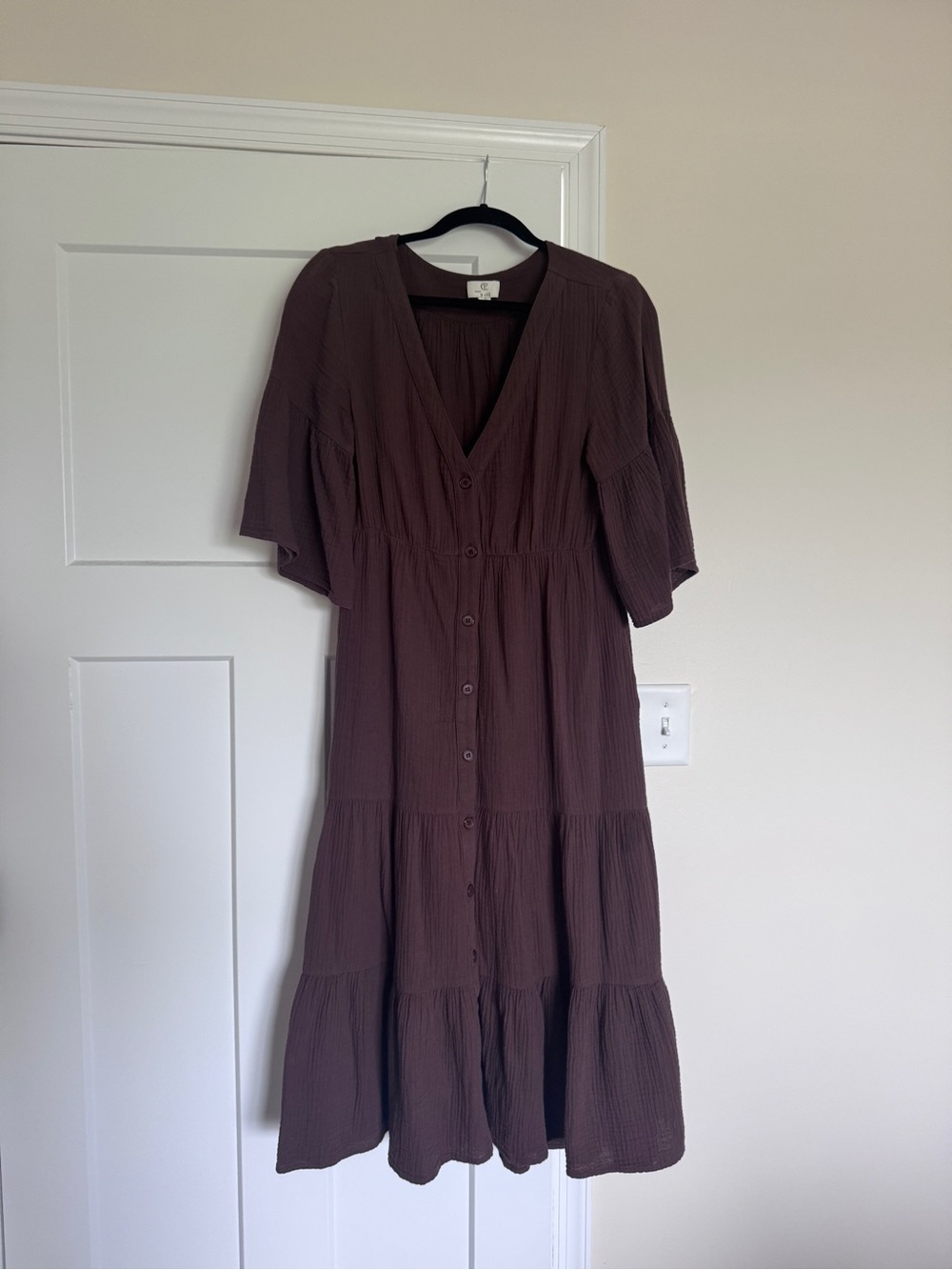 Chocolate brown tiered midi midi dress